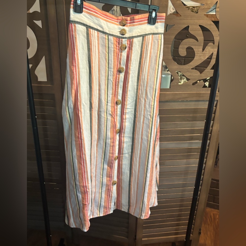 A New Day Multicolor Striped Midi Skirt